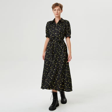 Shirt-dress with puffy sleeves and ladybug print