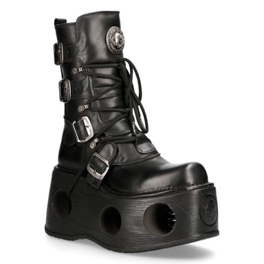 Botas góticas Neptuno de cuero negro metalizado de New Rock 373-S2