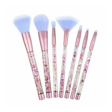 Aquarius Cosmic Makeup 7pcs Brush Set With Liquid Glitter Handle, Pink with Purple