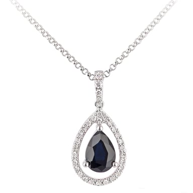 Collar con colgante de lágrima de diamantes y zafiros en oro blanco de 18 quilates