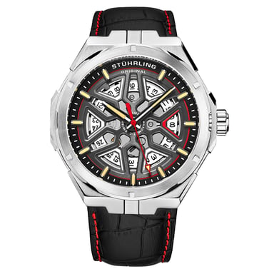 Silver and Black Gio Swiss Automatic 44mm Skeleton