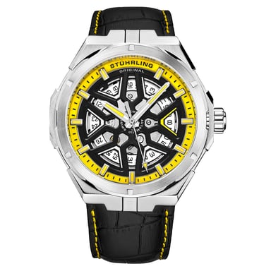 Black and Yellow Gio Swiss Automatic 44mm Skeleton