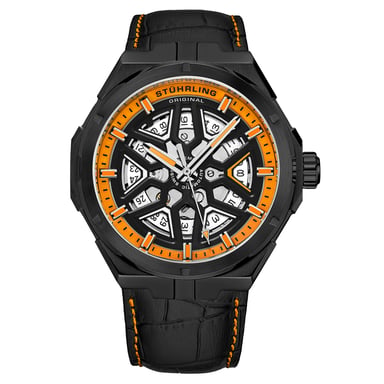 Black and Orange Gio Swiss Automatic 44mm Skeleton