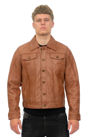 Chaqueta de cuero estilo camionero retro para hombre - Constantine