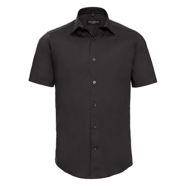 Russell Collection Mens Easy-Care Fitted Short-Sleeved Shirt (Black)