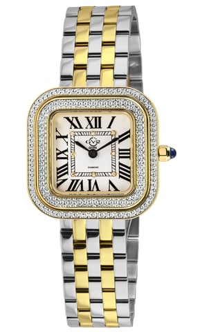 GV2 Bellagio Women's Swiss Made Diamond Watch, Silver-White Dial, Two toned SS/IPYG Bracelet