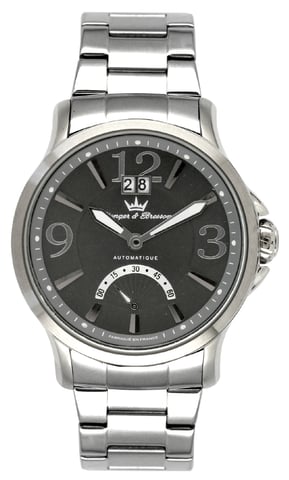 Reloj Yonger plateado de acero inoxidable con esfera negra