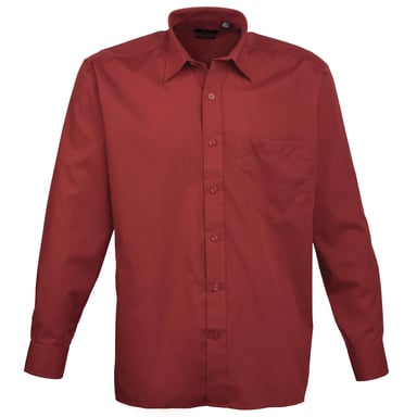 Premier Mens Premier Poplin Long-Sleeved Formal Shirt (Burgundy)