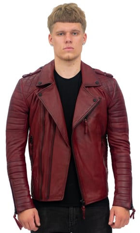 Chaqueta de motociclista de cuero Brando con doble cremallera y corte entallado para hombre - Cairo