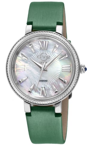 GV2 Reloj de mujer Genoa 12530S de cuarzo suizo con nácar y diamantes de cuero verde
