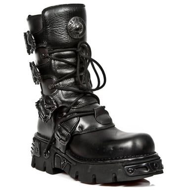 Botas de media caña de cuero negro New Rock 391-S18