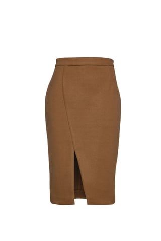 Falda Lápiz de Piel Sintética en Camel