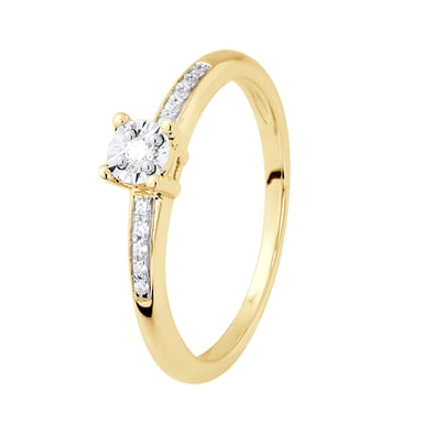 Diamond Solitaire soportado 0,070 CTS Ilusión 1 CT de oro amarillo con cuatro garras