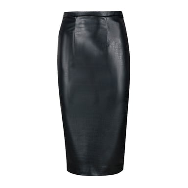 Falda lápiz de cintura alta de cuero sintético con estampado de cocodrilo en negro.