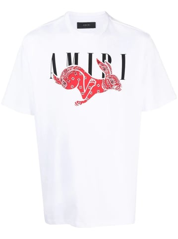 Amiri CNY Bandana Camiseta con estampado de conejo en blanco