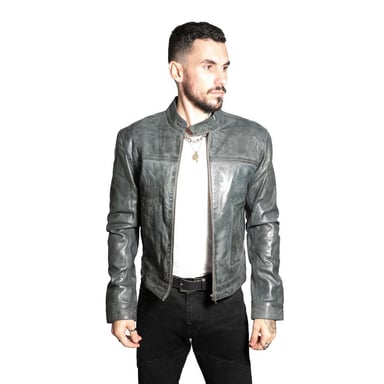 Chaqueta de motociclista clásica de cuero ajustada para hombre - Austin