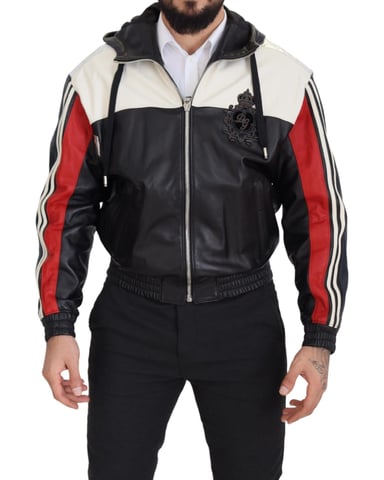 Chaqueta de hombre Blouson con capucha de cuero negro Dolce & Gabbana