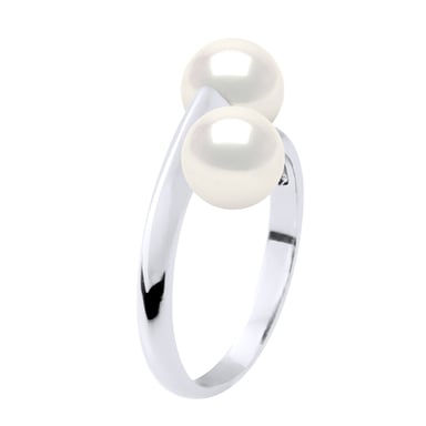 Ring You & Me - 2 Real Cultured Freshwater Pearls Round 6-7 mm - Quality AAA