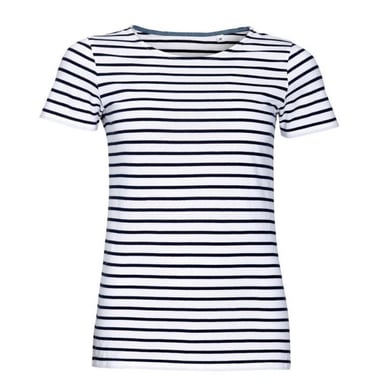 SOLS Womens/Ladies Miles Striped Short Sleeve T-Shirt (White/Navy)