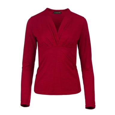 Top de jersey de manga larga con efecto envolvente en tono rojo mélange.
