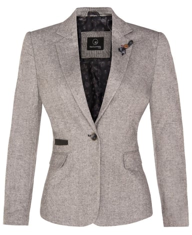 Blazer de tweed gris claro con diseño de espiga de los años 20 para mujer