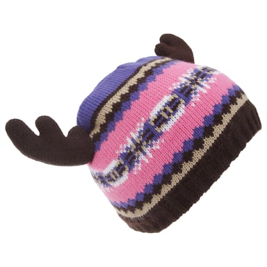 FLOSO Childrens/Kids Fairisle Moose Winter Beanie Hat With Antlers (Pink/Purple)