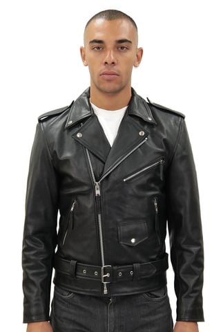 Chaqueta de motociclista de cuero con flecos para hombre - Tokio
