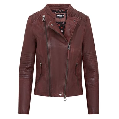 Chaqueta de cuero estilo motero color burdeos para mujer - Delhi