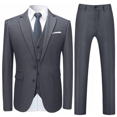 Mens 3-Piece Suit Slim Fit Two Button Nardo Grey Suit