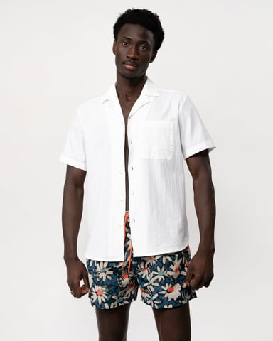 HUGO Ellino Mens Short Sleeve Shirt in Stretch Cotton Seersucker