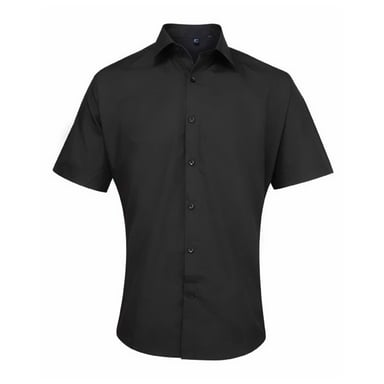 Premier Mens Supreme Poplin Short-Sleeved Shirt (Black)