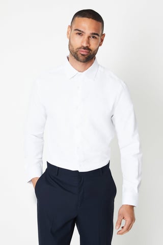 Slim Fit Long Sleeve Herringbone Shirt
