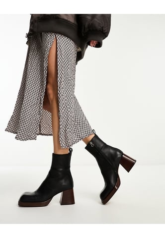 ASOS DESIGN Rhodes premium leather platform ankle boots in black