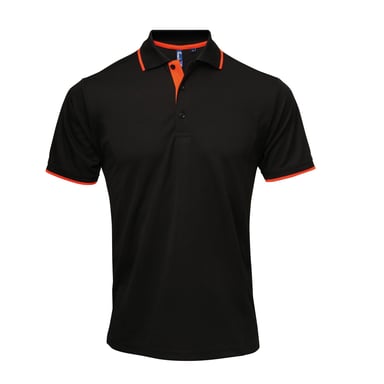 Premier Mens Contrast Coolchecker Polo Shirt (Black/Orange)