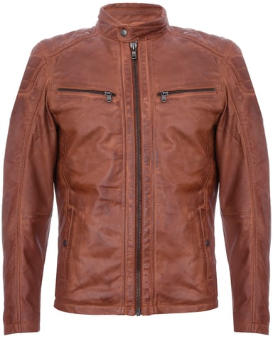 Chaqueta de motociclista con cremallera y acolchado vintage de cuero azul marino