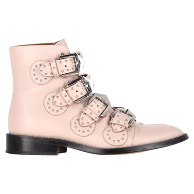 Givenchy Buckle Detail Studded Ankle Boots in Light Pink Leather