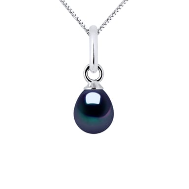 Pear Pearl de agua dulce colgante de 5-6 mm PERA NEGRA 18K Gold blanco entregado con cadena