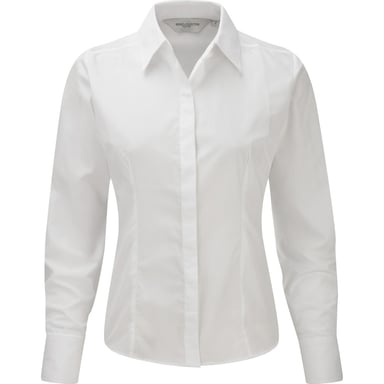 Russell Collection Ladies/Womens Long Sleeve Poly-Cotton Easy Care Fitted Poplin Shirt (White)