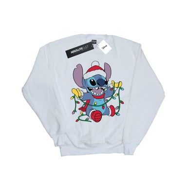 Disney Mens Lilo And Stitch Christmas Lights Sweatshirt (White)