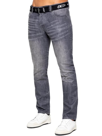 Enzo Mens Denim Straight Fit Jeans - Gris