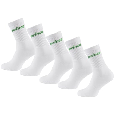 Prince Tennis paquete de 5 calcetines blancos/verdes para hombre
