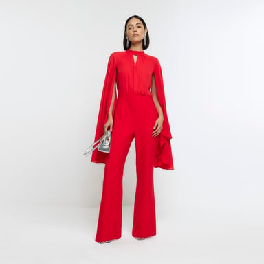 River Island Womens Jumpsuit Red Cape Wide Leg