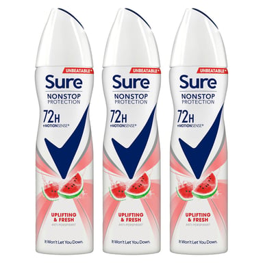 Sure Women Antiperspirant 72H Nonstop Protection Deo Uplifting&Fresh 150ml, 3pk
