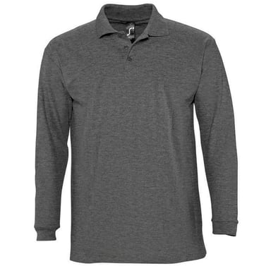SOLS Mens Winter II Long Sleeve Pique Cotton Polo Shirt (Charcoal Marl)