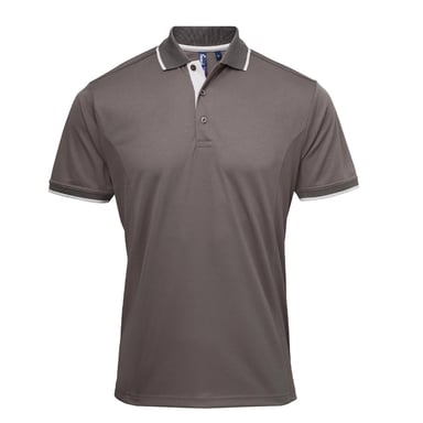 Premier Mens Coolchecker Contrast Pique Polo Shirt (Dark Grey/Silver)