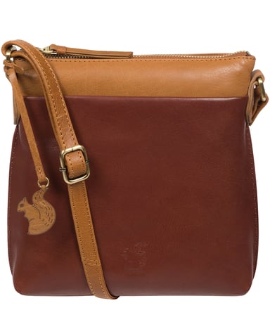 'Nikita' Conker Brown & Dark Tan Leather Cross Body Bag