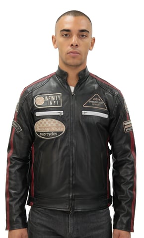Chaqueta de cuero para motorista de carreras para hombre - Portland