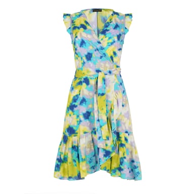 Vestido de Viscosa con Acuarela de Salpicaduras de Limón