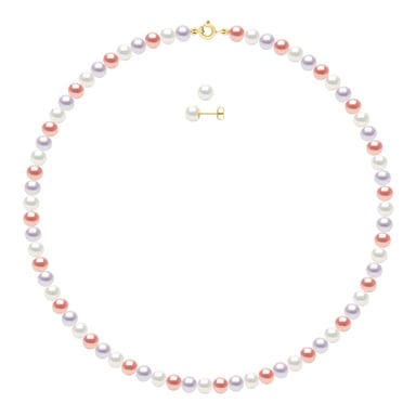 Set being composed of : Necklace of Real Cultured Freshwater Pearls Semi Round 6-7 mm