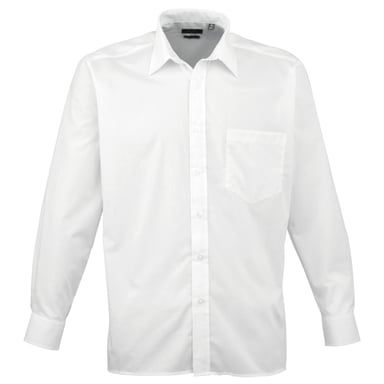 Premier Mens Premier Poplin Long-Sleeved Formal Shirt (White)